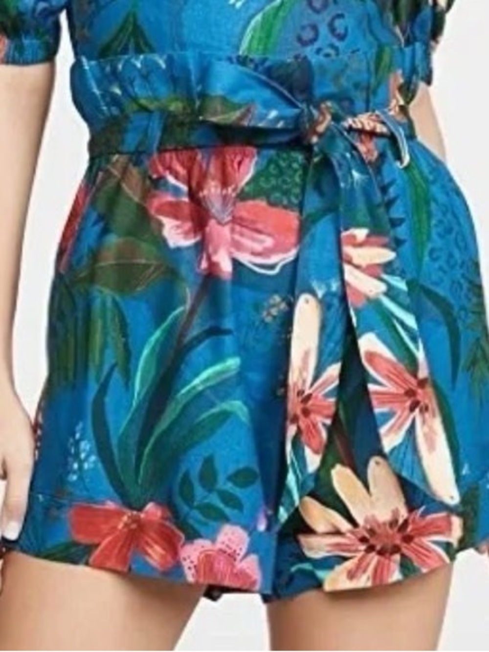 Farm Rio paper bag waist belted shorts tropical print Tie-Waist